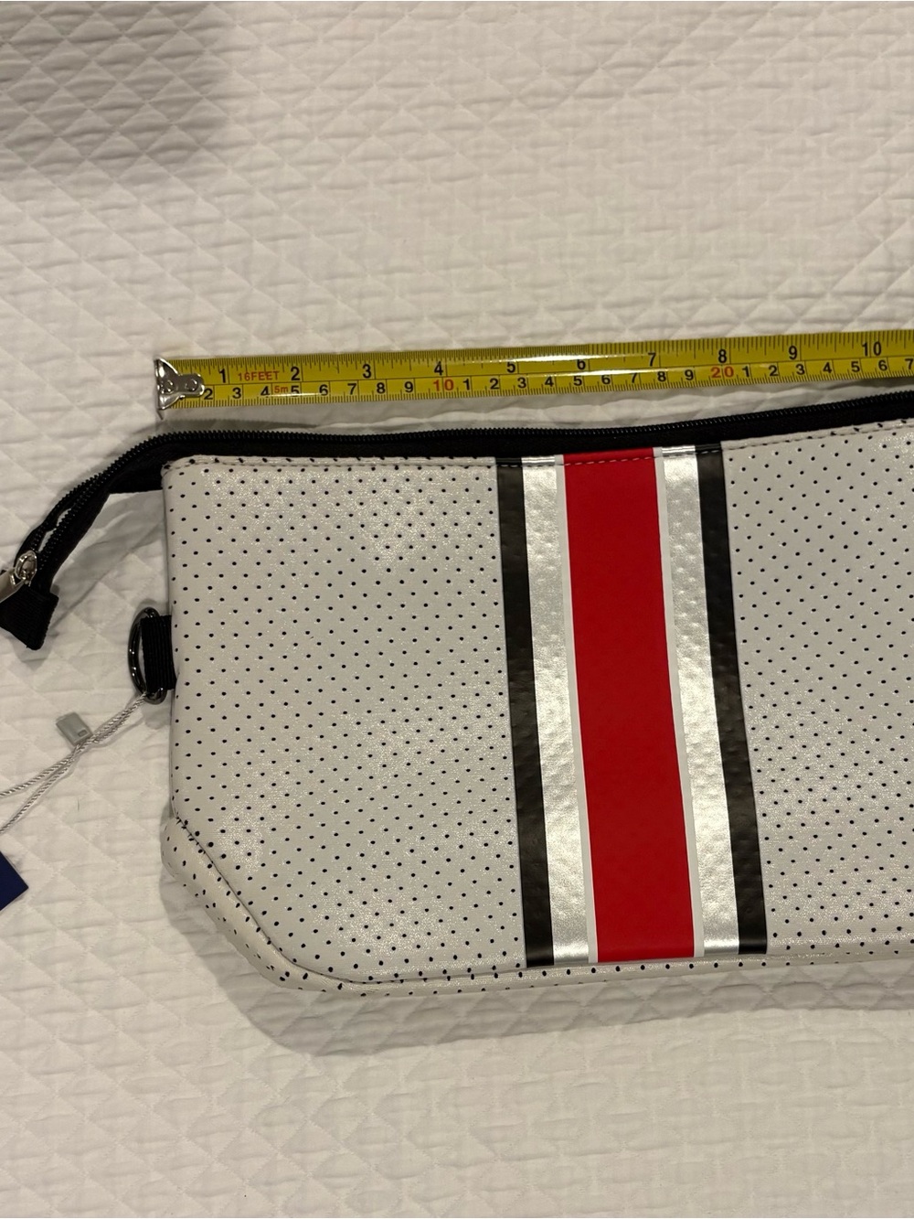 Neoprene White Toiletry Bag with Red Center Stripe